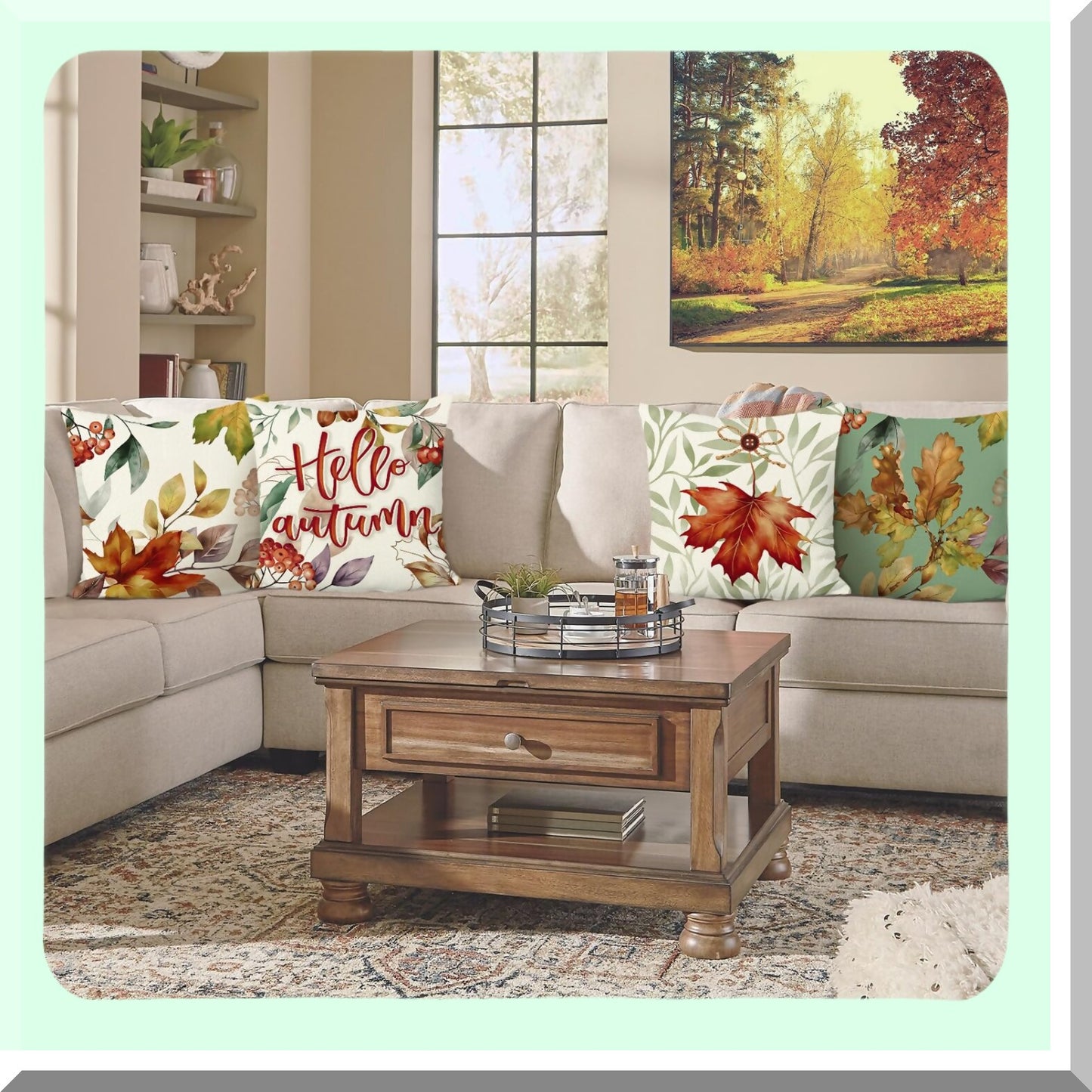 Autumn Maple Leaf Pillow Cover Set - 18x18 Inch Decorative Cases for Couch, Sofa, Garden & Balcony - Polyester Linen Patio Pillows - Pack of 4