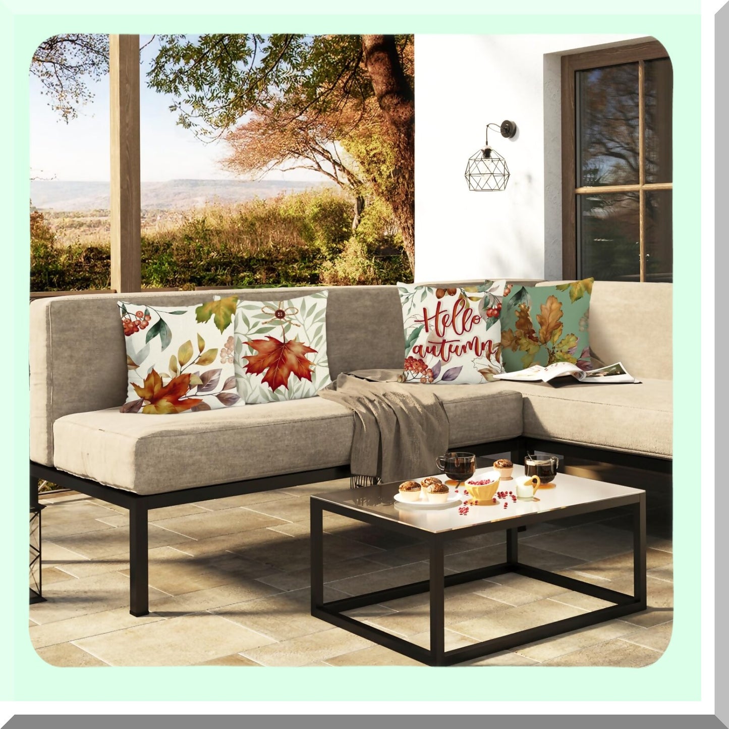 Autumn Maple Leaf Pillow Cover Set - 18x18 Inch Decorative Cases for Couch, Sofa, Garden & Balcony - Polyester Linen Patio Pillows - Pack of 4