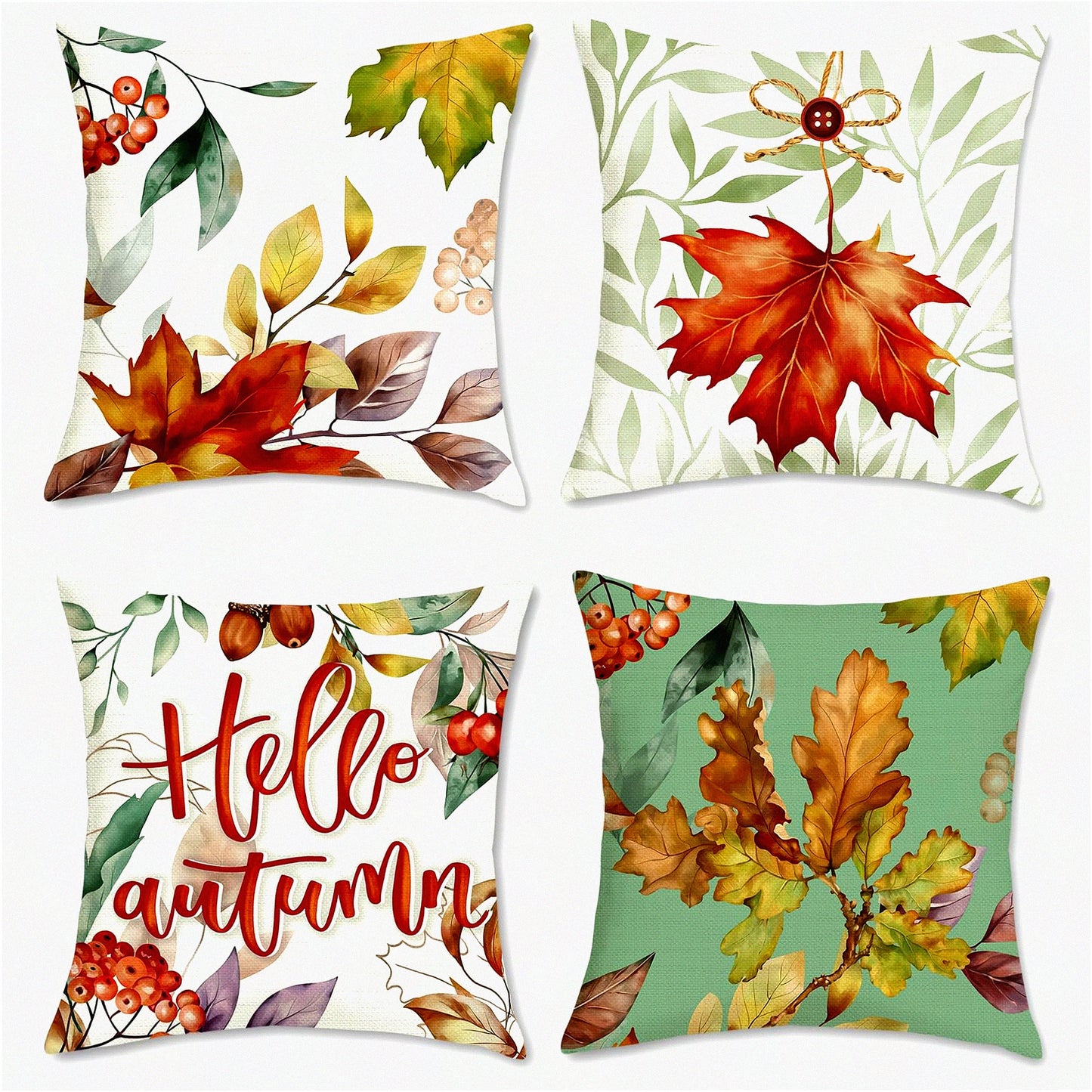 Autumn Maple Leaf Pillow Cover Set - 18x18 Inch Decorative Cases for Couch, Sofa, Garden & Balcony - Polyester Linen Patio Pillows - Pack of 4