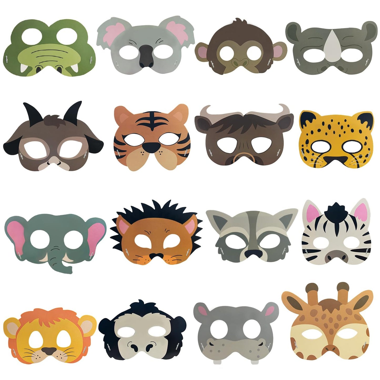 16 Pcs Jungle Animal Face Masks for Kids Party