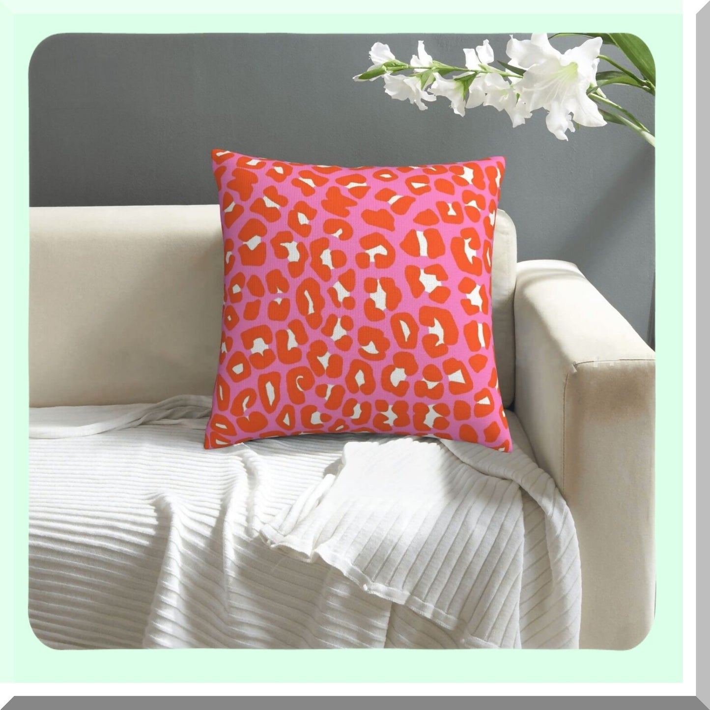 Leopard Spots Preppy Aesthetic Pillow Covers - Decorative Throw Pillowcase for Home Decor - 18x18 Inch Square Couch Cushion Cover - Pink Orange Safari Print