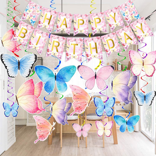 Butterfly Party Decorations with Banner and Swirls