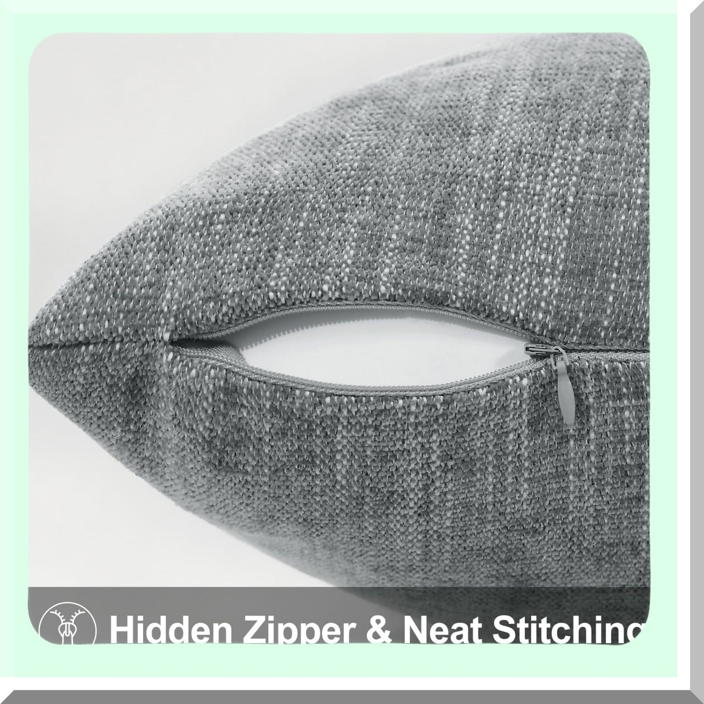 Farmhouse Chenille Textured Pillow Covers - Set of 2, 22x22 Square Decorative Throw Pillow Covers for Couch, Sofa, Bed - Grey Living Room Décor