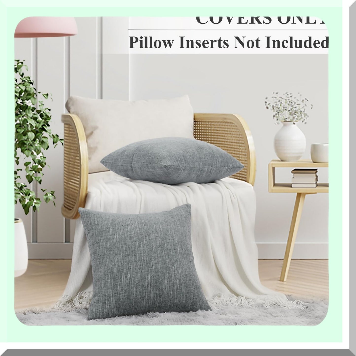 Farmhouse Chenille Textured Pillow Covers - Set of 2, 22x22 Square Decorative Throw Pillow Covers for Couch, Sofa, Bed - Grey Living Room Décor