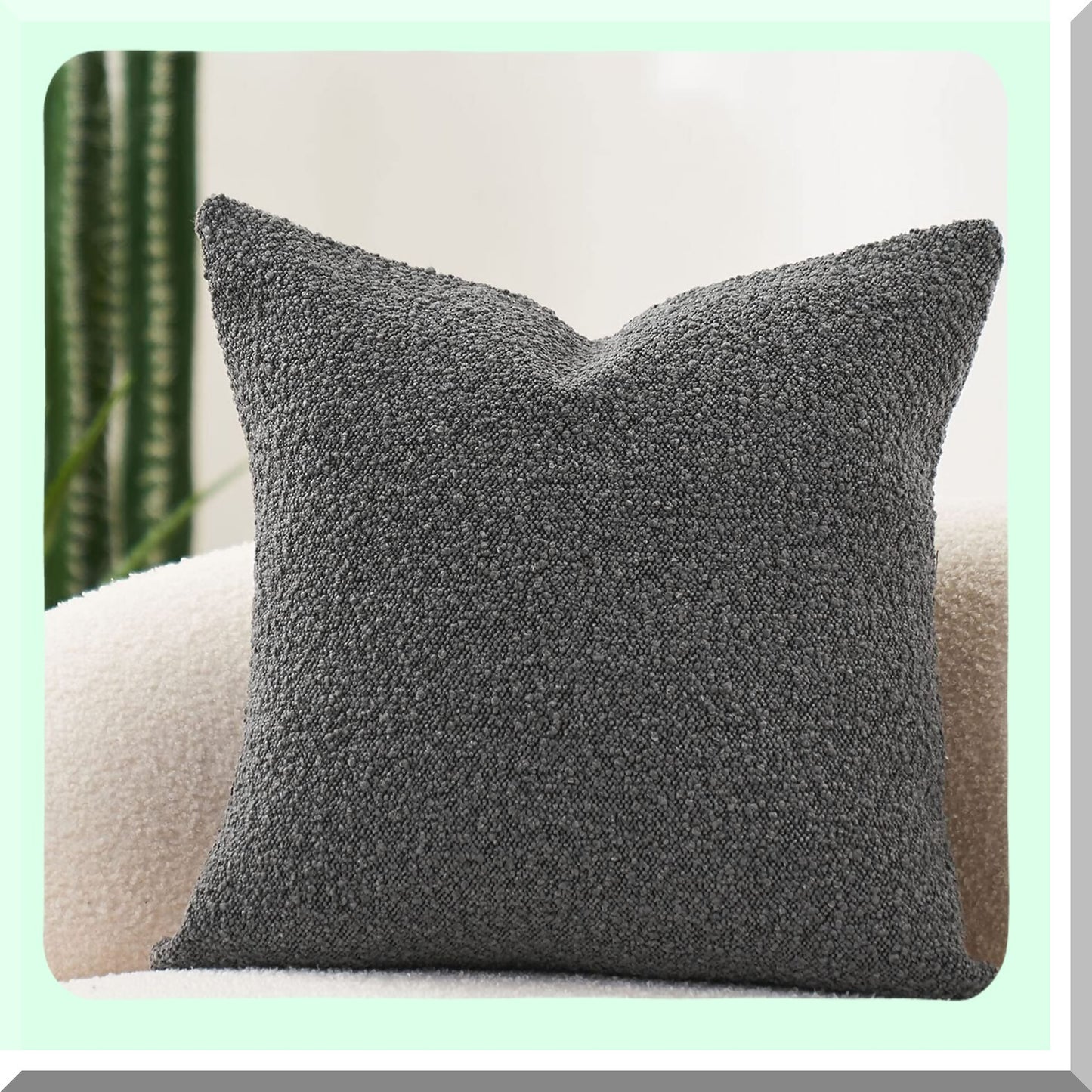 BoucleLux Textured Throw Pillow Cover - 18x18 Inch Luxury Square Sofa Couch Accent Cushion Case in Graphite Grey - Living Room Decor - Woven Design