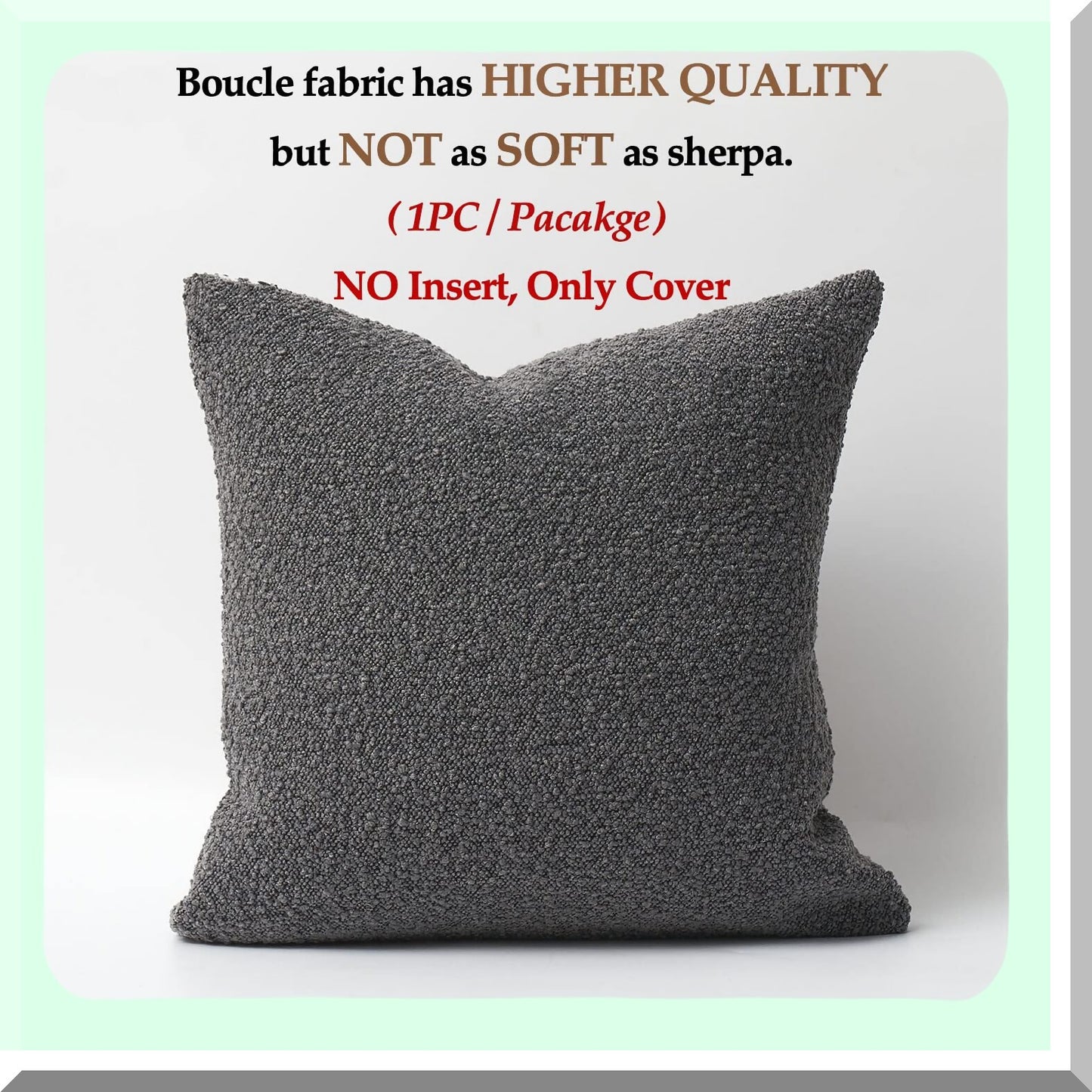 BoucleLux Textured Throw Pillow Cover - 18x18 Inch Luxury Square Sofa Couch Accent Cushion Case in Graphite Grey - Living Room Decor - Woven Design