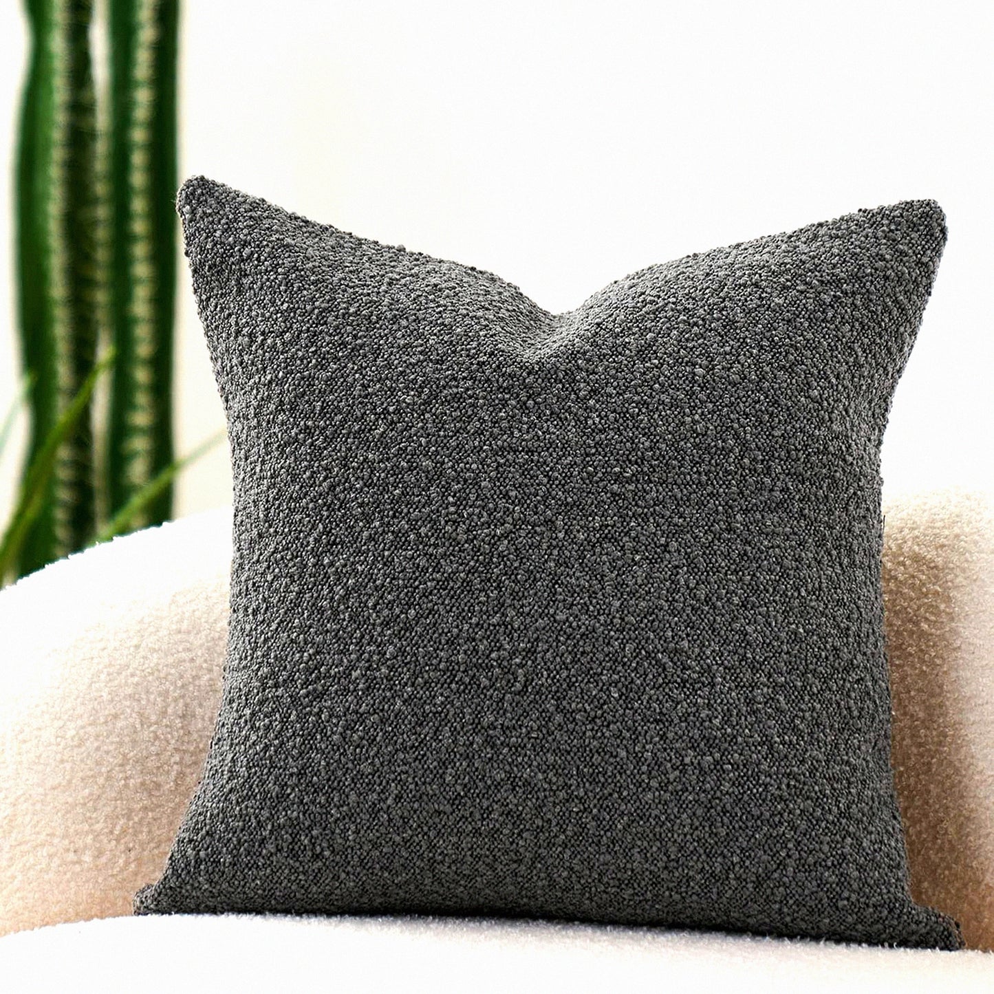 BoucleLux Textured Throw Pillow Cover - 18x18 Inch Luxury Square Sofa Couch Accent Cushion Case in Graphite Grey - Living Room Decor - Woven Design