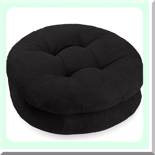 22-Inch Round Corduroy Floor Cushions - Set of 2 | Large Circle Chair Pillows for Tatami Sofa, Living Room, Outdoor Seating | Black Round Cushion for Floor Sitting
