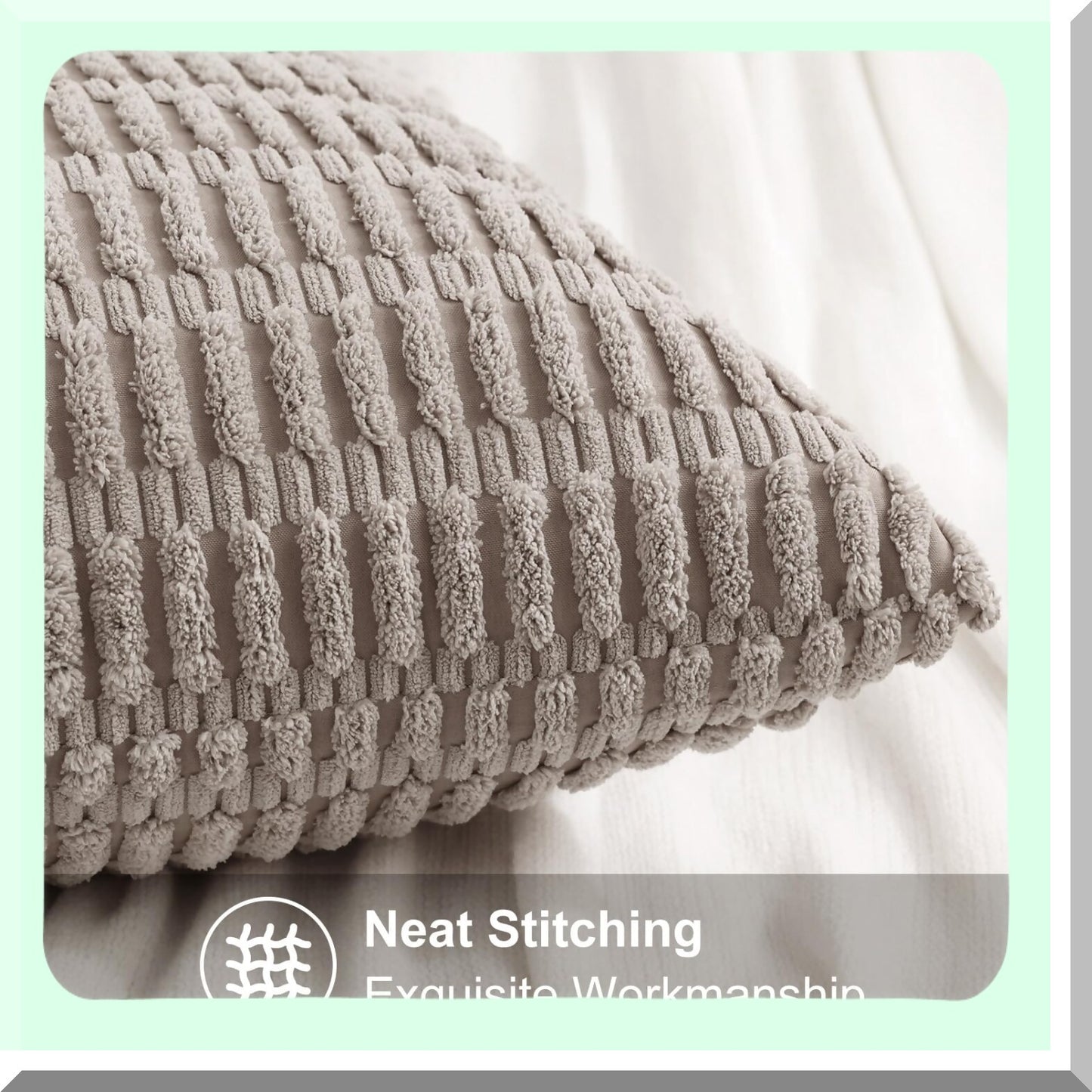 Striped Corduroy Khaki Pillow Covers - Set of 2, 26x26 Square Throw Pillow Cases for Couch, Living Room, Bed, Sofa - Modern Farmhouse Boho Home Decor Accent