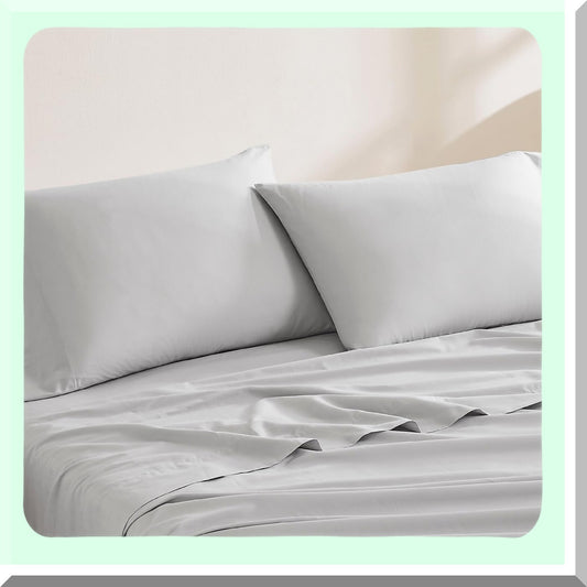Luxury 144 Thread Count Cotton Pillowcases - Set of 2, Light Grey - Soft & Breathable Pillow Covers - Premium Quality Bedding Accessories