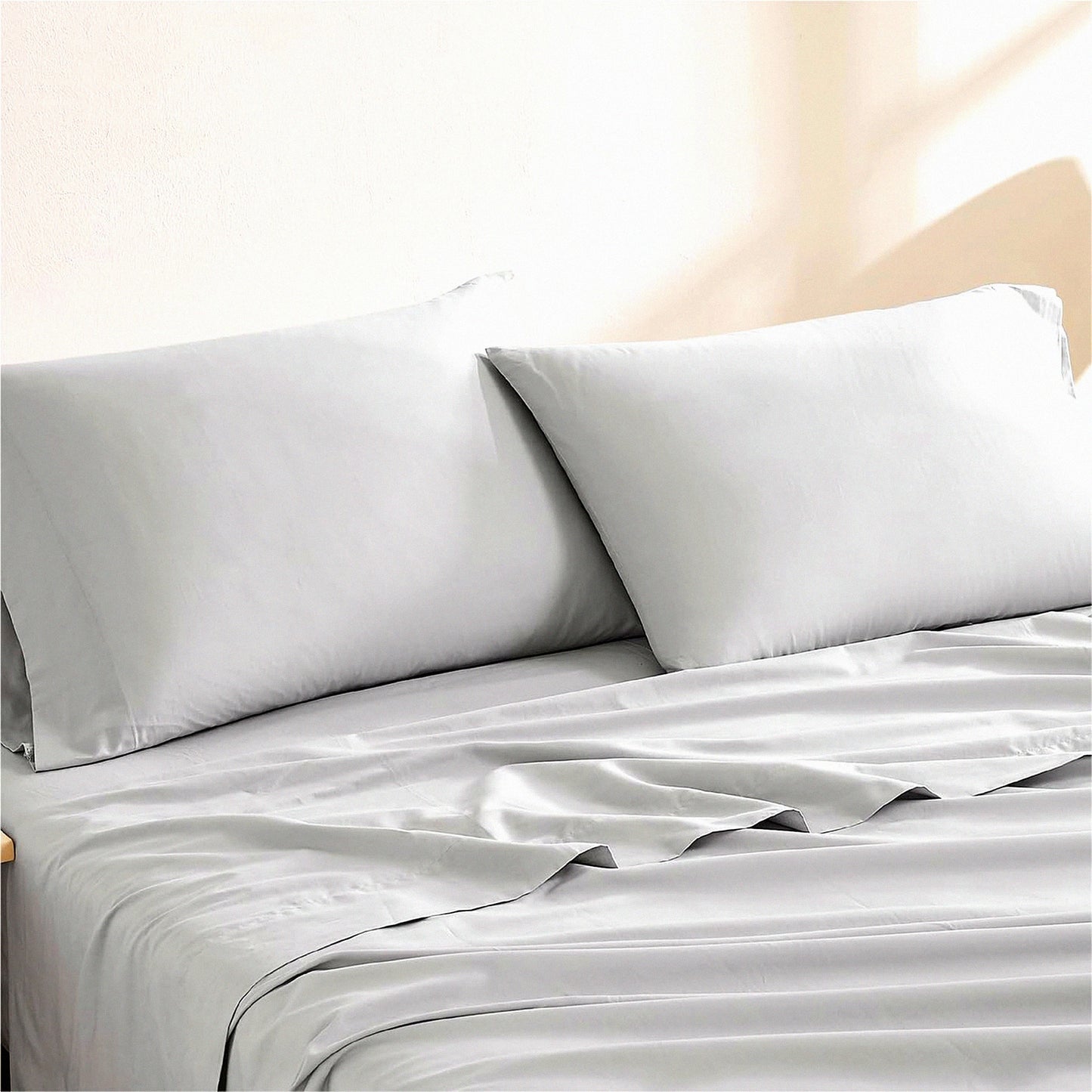 Luxury 144 Thread Count Cotton Pillowcases - Set of 2, Light Grey - Soft & Breathable Pillow Covers - Premium Quality Bedding Accessories