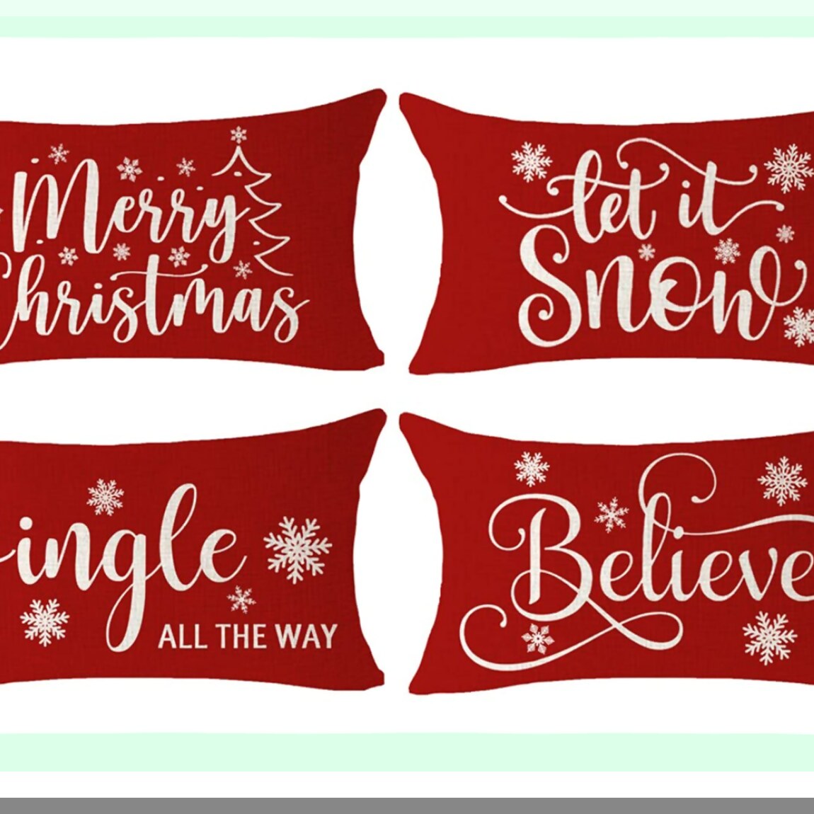 Winter Wonderland Festive Pillow Covers - Snowflake Decor Let It Snow Jingle All The Way Believe Lumbar Cushion Case for Sofa Home Decor - 12x20 Inches Cream and Red Cotton Linen