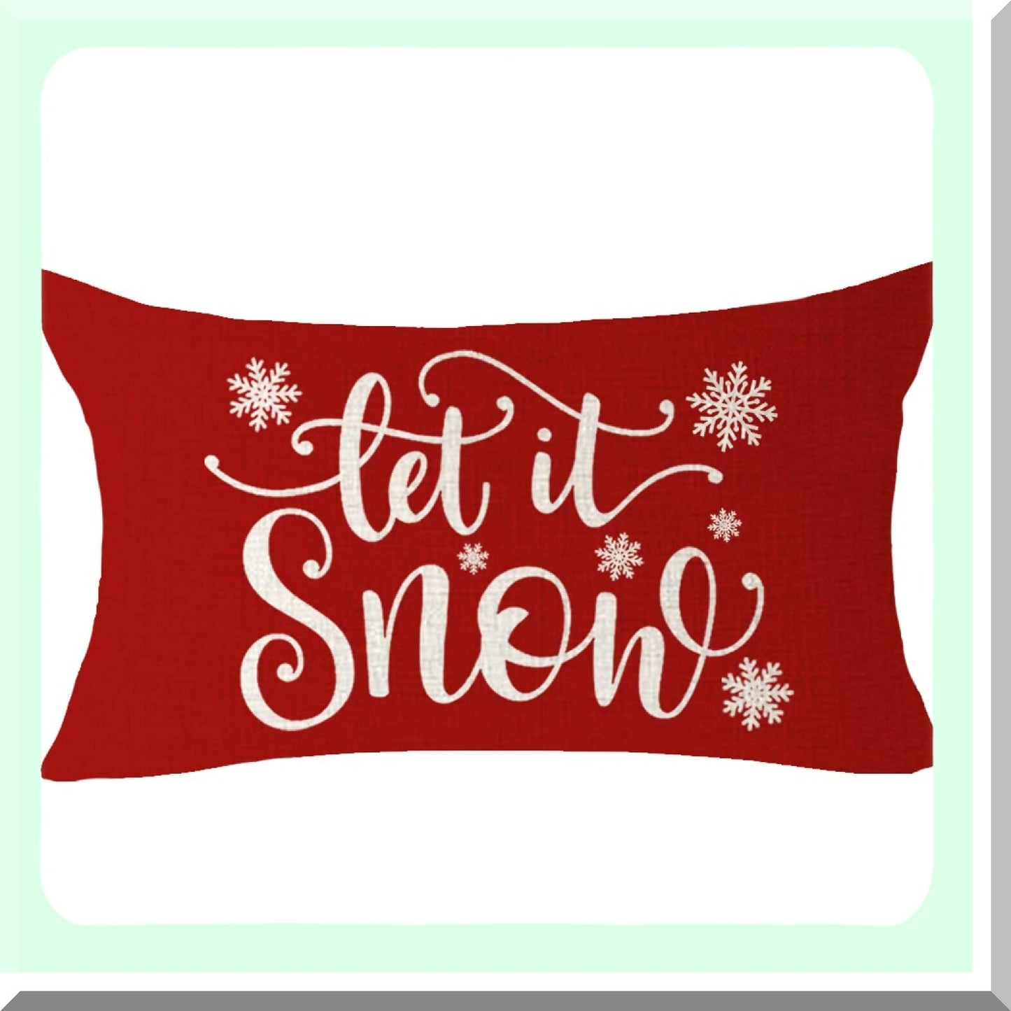 Winter Wonderland Festive Pillow Covers - Snowflake Decor Let It Snow Jingle All The Way Believe Lumbar Cushion Case for Sofa Home Decor - 12x20 Inches Cream and Red Cotton Linen
