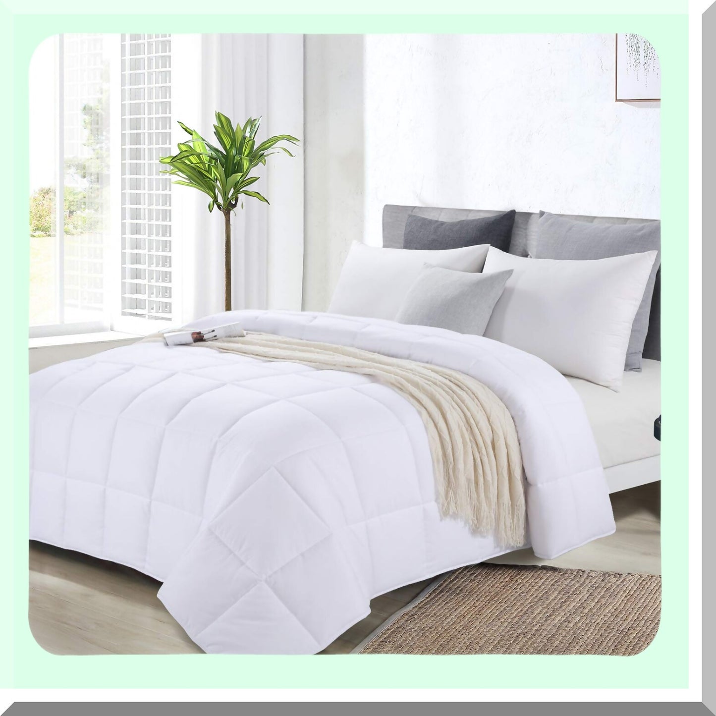 UltraPlush All Season Oversized Comforter - 120x128 Lightweight Down Alternative Duvet Insert with 8 Corner Tabs. White Microfiber Quilt for Maximum Comfort.