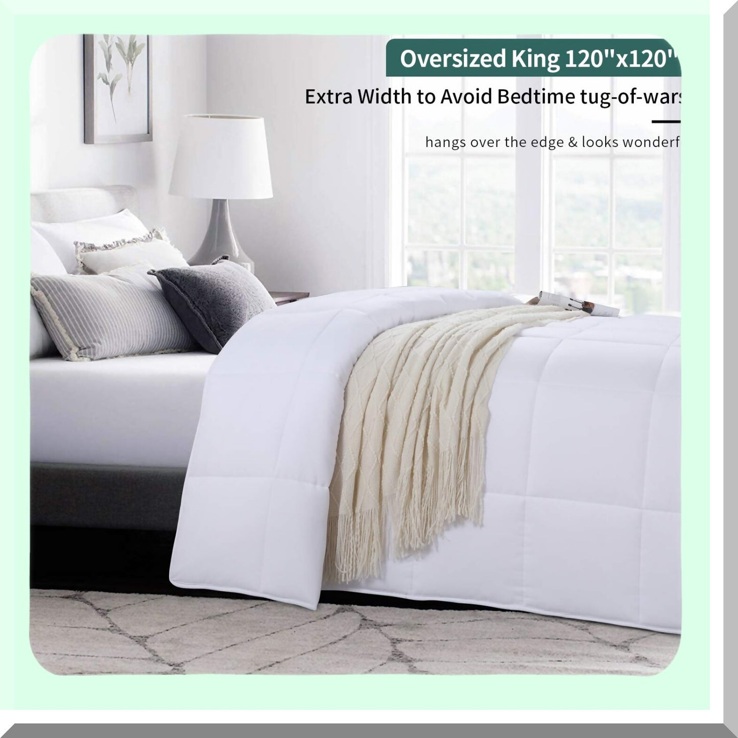UltraPlush All Season Oversized Comforter - 120x128 Lightweight Down Alternative Duvet Insert with 8 Corner Tabs. White Microfiber Quilt for Maximum Comfort.