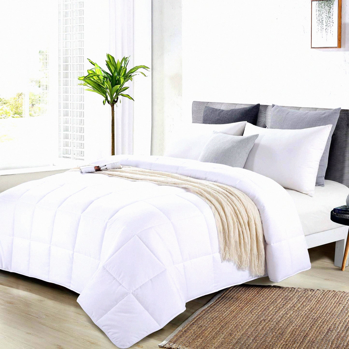 UltraPlush All Season Oversized Comforter - 120x128 Lightweight Down Alternative Duvet Insert with 8 Corner Tabs. White Microfiber Quilt for Maximum Comfort.