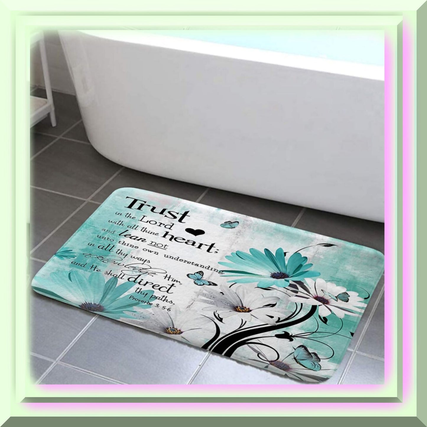 Rustic Farmhouse Teal Daisy Bathroom Rug 17x29