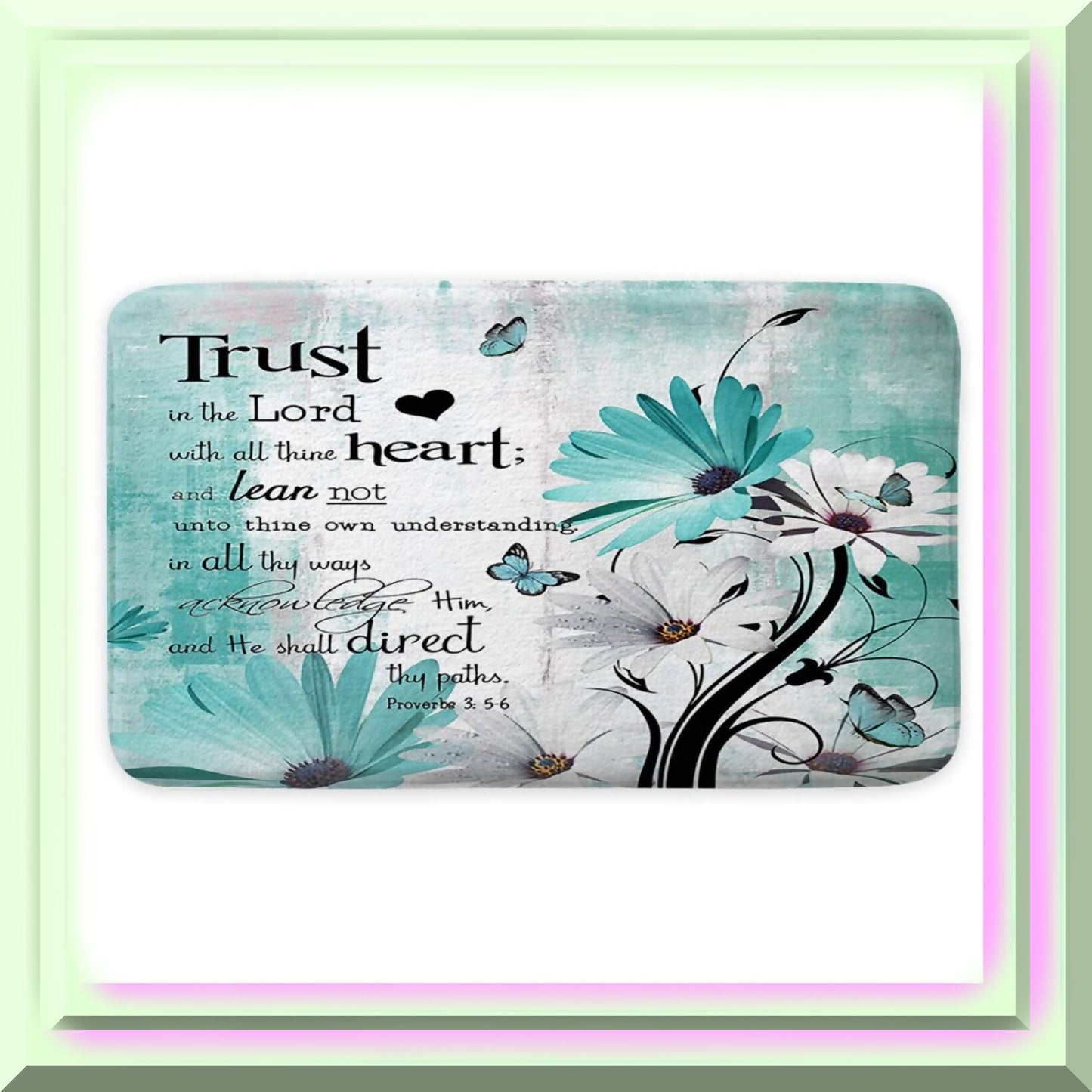 Rustic Farmhouse Teal Daisy Bathroom Rug 17x29