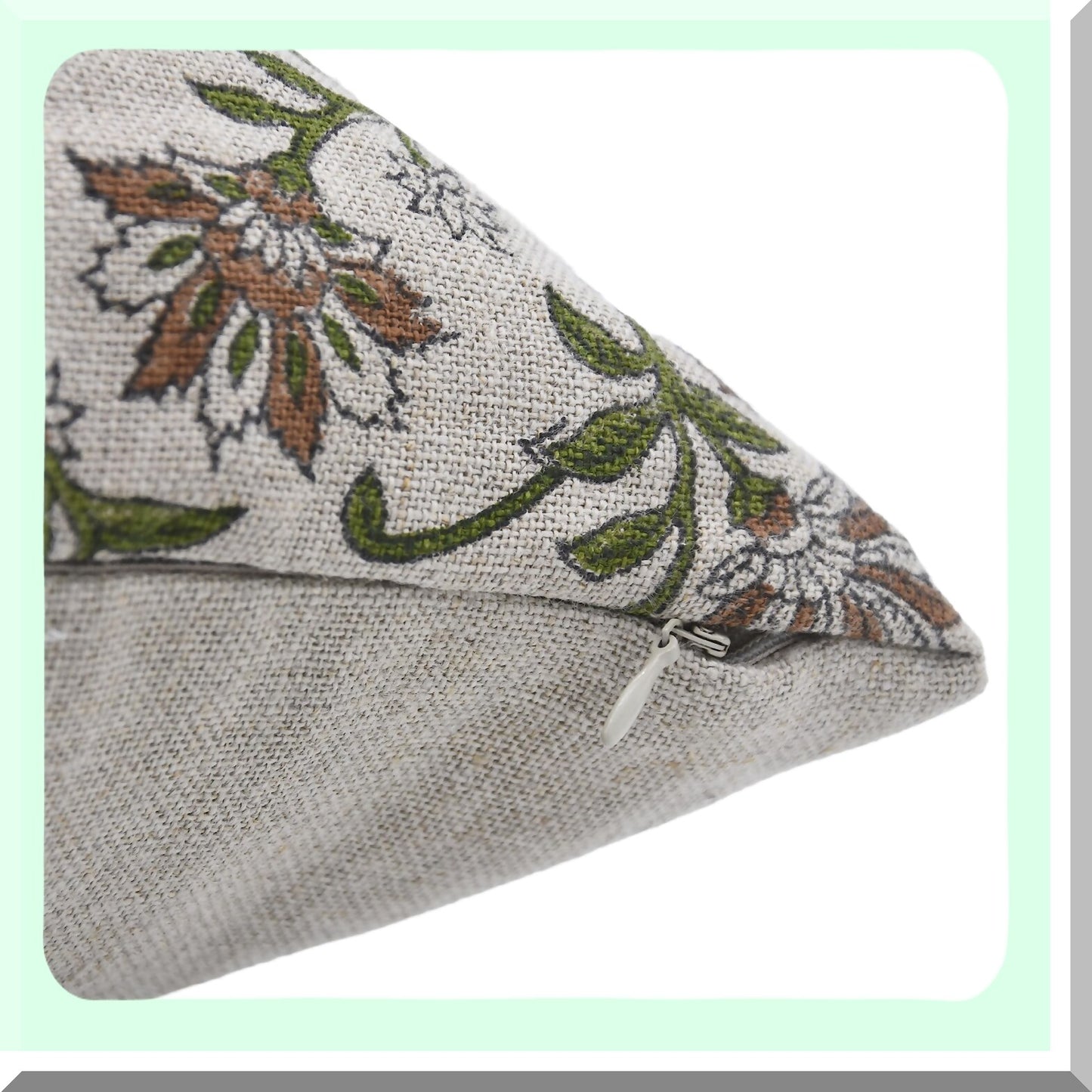 Boho Bloom Linen Cushion Cover - Floral Print Throw Pillow, Thick & Green Design (18x18 Inch) - Decorative Home Accent for ADN