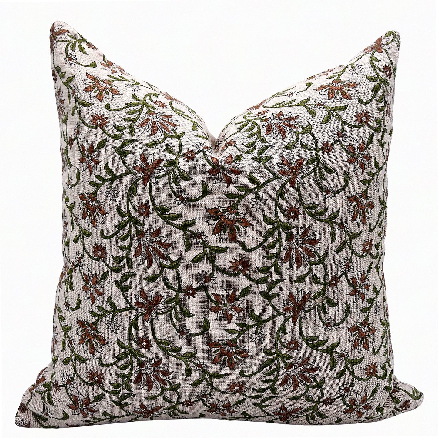 Boho Bloom Linen Cushion Cover - Floral Print Throw Pillow, Thick & Green Design (18x18 Inch) - Decorative Home Accent for ADN