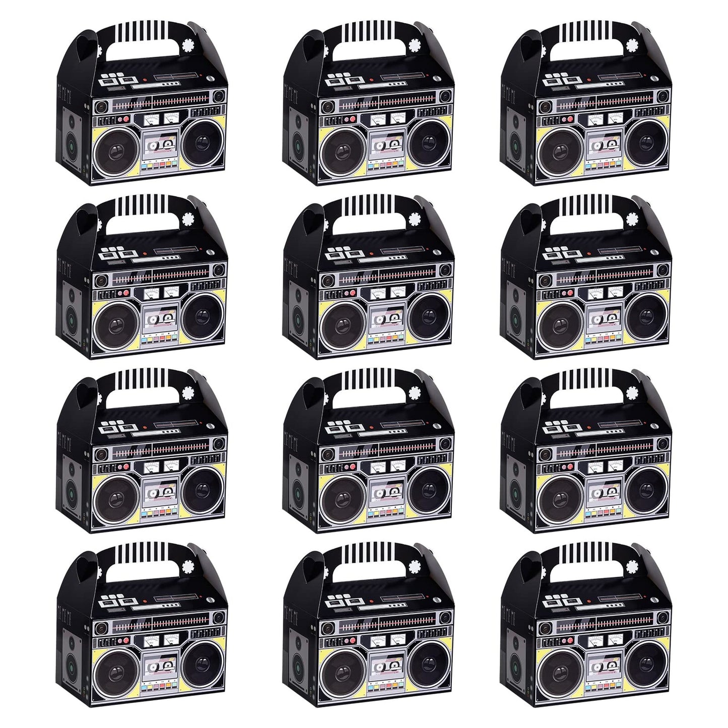 Retro Boombox Party Favor Boxes - 80s 90s Novelty Decor Set for Hip Hop Theme Events. Includes 12 Pieces of Radio Table Centerpieces & Props.