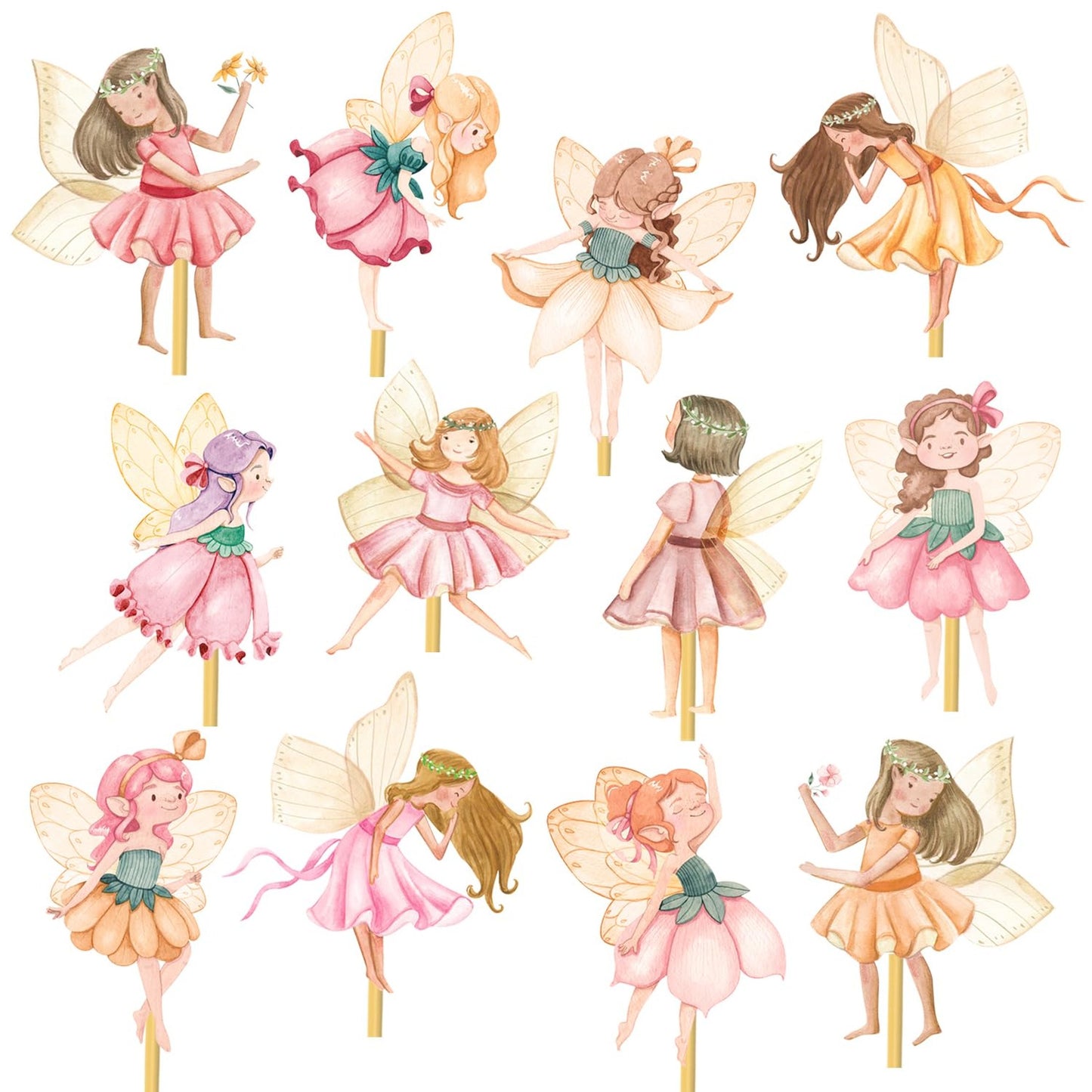 Fairy Garden Party Centerpiece Sticks - Set of 24 Flower Fairy Table Toppers for Fairy Theme Birthday Decorations and Let's Be Fairies Baby Shower