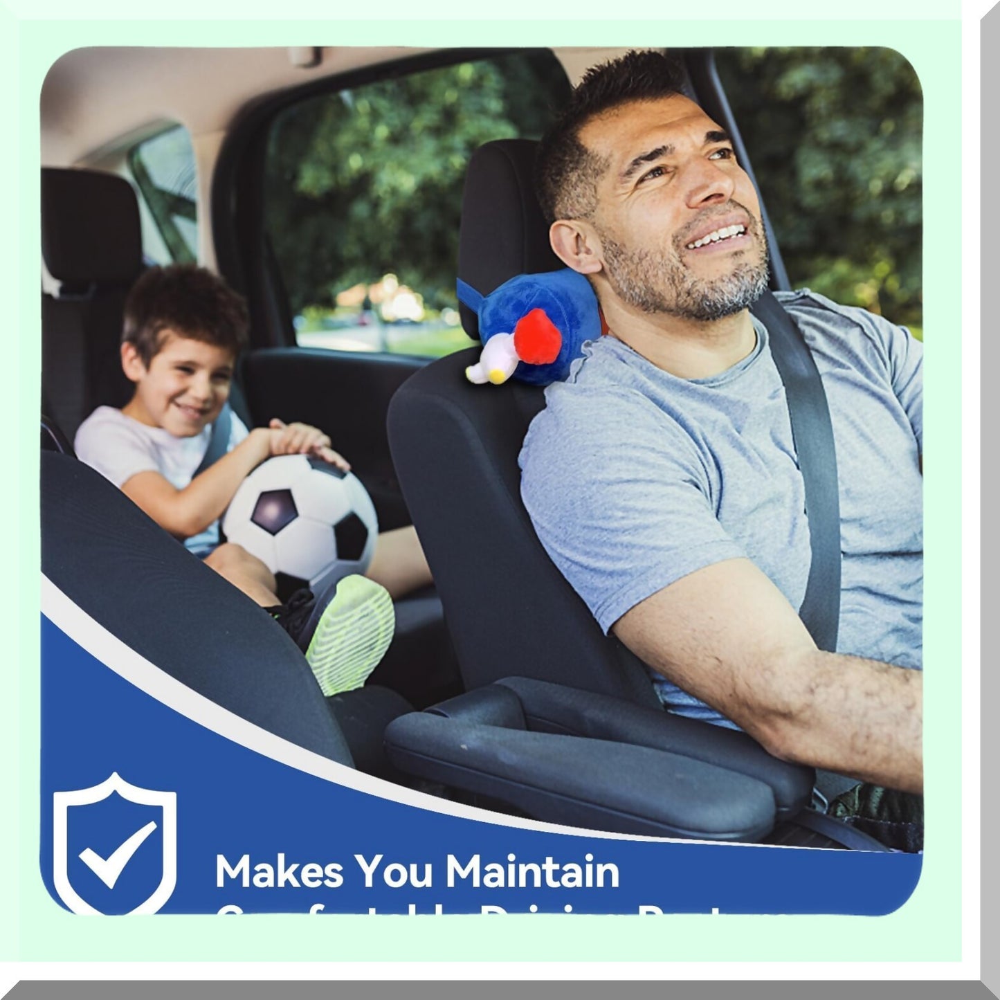 Plush Neck Support Pillow - Comfortable Car Headrest Cushion for Travel & Office Chair - NOS Bottle Design - 11 x 4.7in - Car Seat Pillow