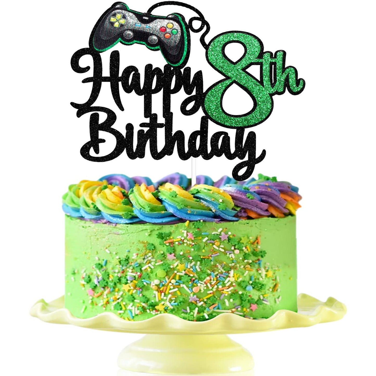 Game On 8th Birthday Cake Topper - Level Up with this Winner Party Decoration for Video Game Boy's Birthday Celebration. Get ready to celebrate!