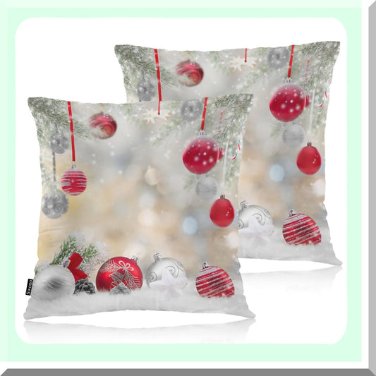 Snowy Fir Leaves Abstract Balls Pillow Covers - Set of 2, 18x18 Inch Decorative Cushion Cover for Couch, Sofa, Bed - Men, Women, Home Decor Theme
