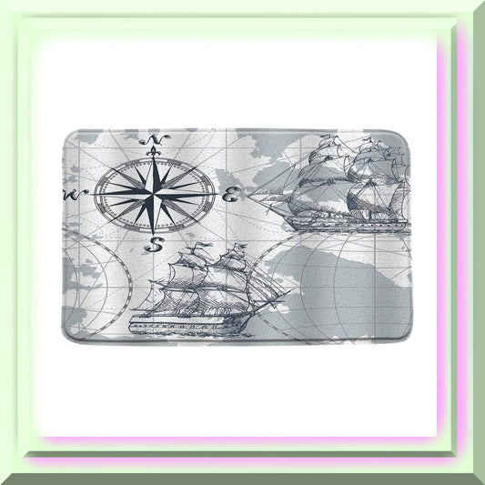 Nautical Sailboat Bath Mat Grey 18x30 Inch