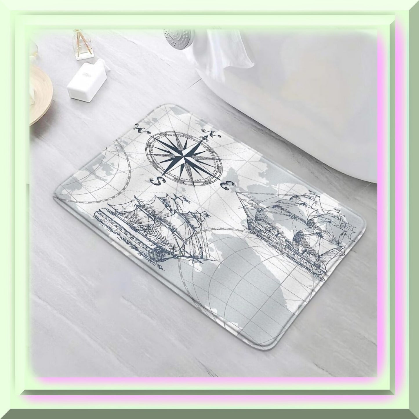 Nautical Sailboat Bath Mat Grey 18x30 Inch
