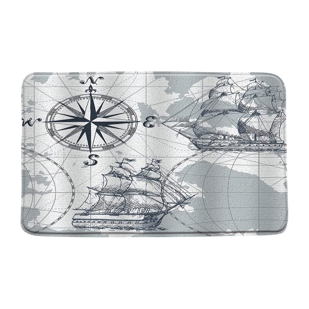 Nautical Sailboat Bath Mat Grey 18x30 Inch