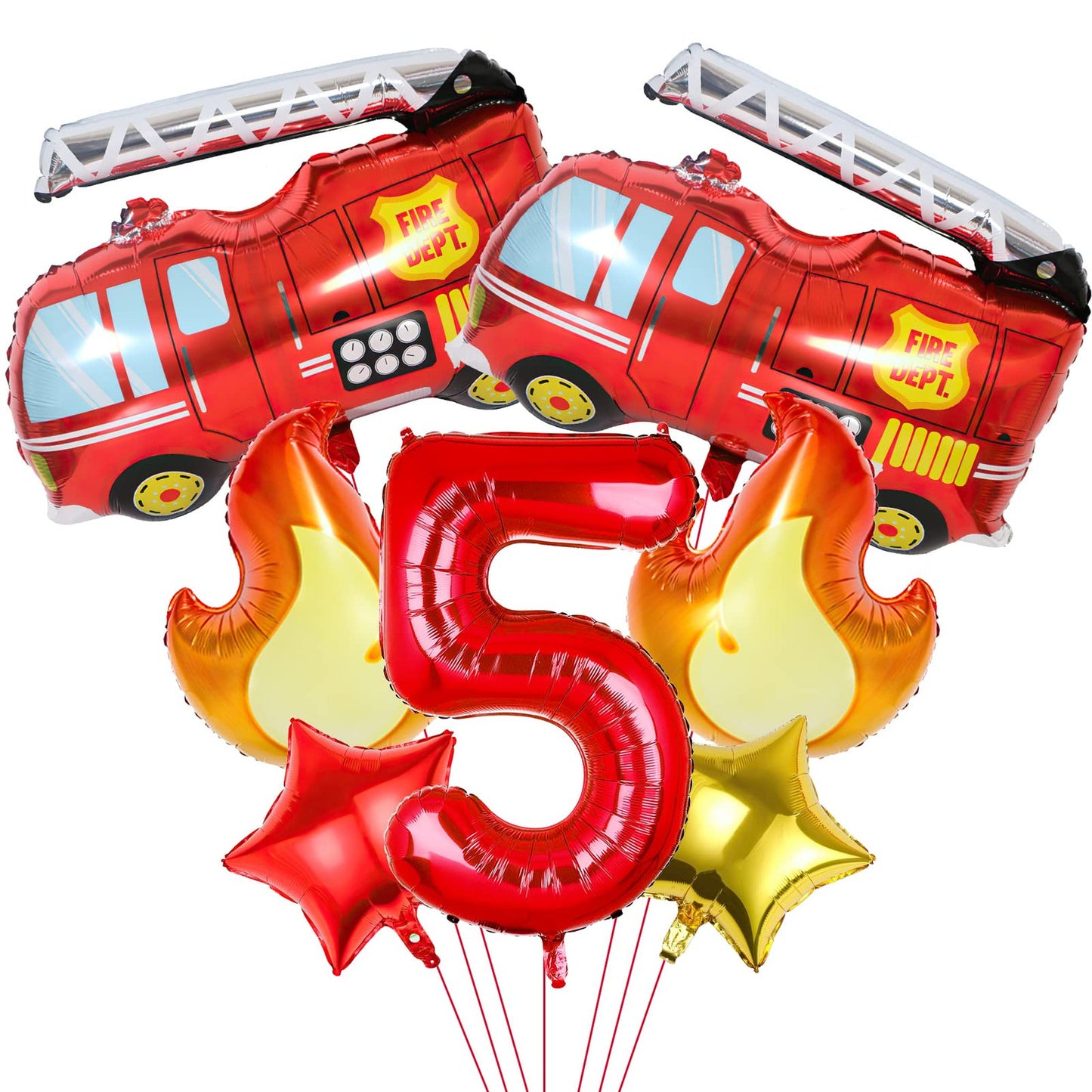 Truck Engine Rescue Party Pack - 7pcs Balloons for Fighters 5th Birthday. Perfect decorations for a Truck Birthday Party!