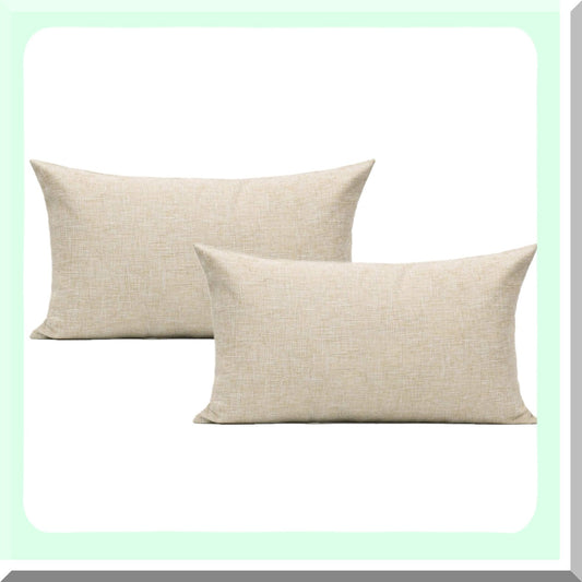 Farmhouse Linen Beige Lumbar Pillow Covers - Set of 2, 12x20 Rectangle Cushion Cases for Indoor Outdoor Home Dcor. Neutral Khaki Burlap Oblong Design for Bed, Sofa, Couch, Patio, Bedroom.
