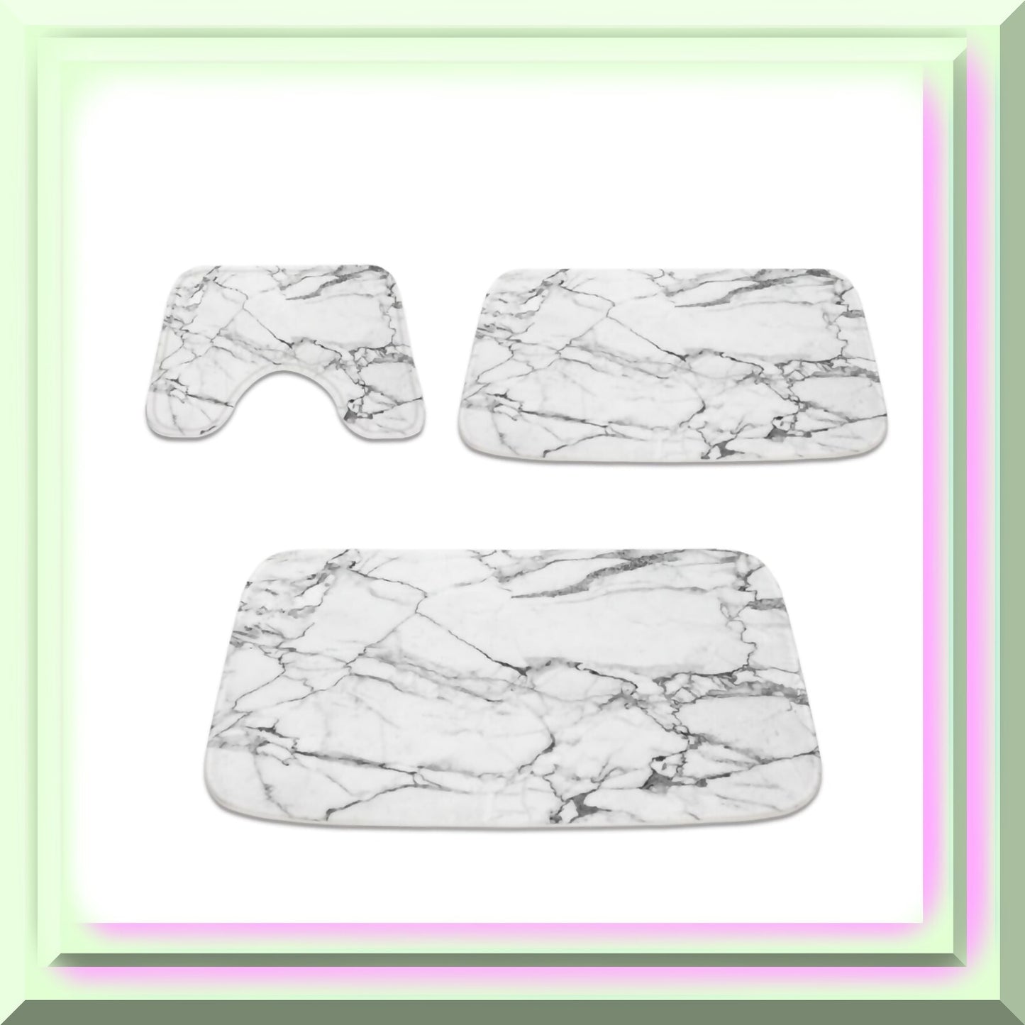Grey and White Bathroom Rugs 20x31 Marble 3-Piece Set