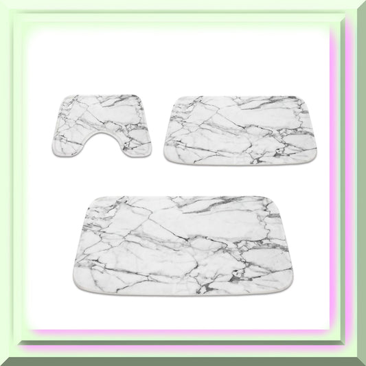 Grey and White Bathroom Rugs 20x31 Marble 3-Piece Set