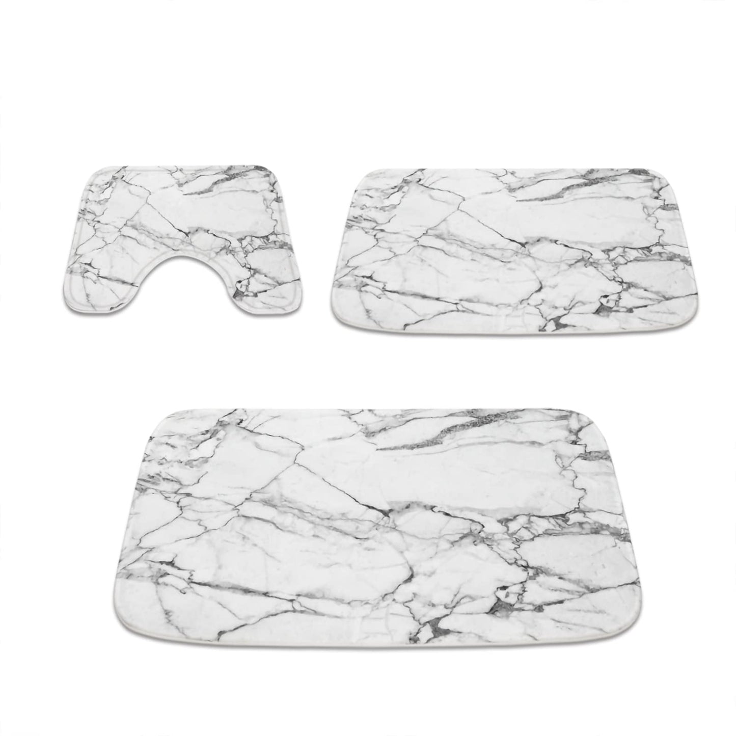 Grey and White Bathroom Rugs 20x31 Marble 3-Piece Set