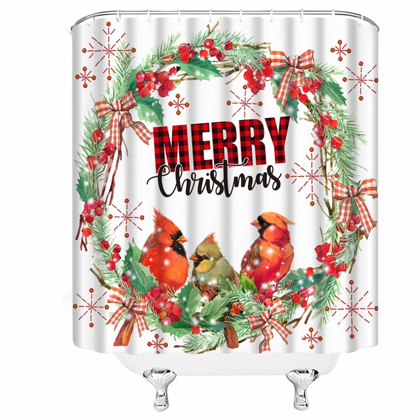 Shower Curtain Wreath Red Bird Snowflake 70x70