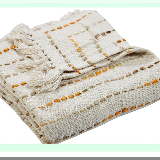 CozyBoho Striped Fringe Throw Blanket - Soft Luxury 50" x 60""