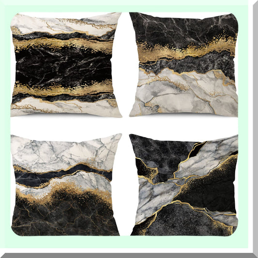 Marble Texture Black Gold Decorative Pillow Covers Set - 18x18 Cushion Cover for Sofa Couch - Linen Pillowcases Living Room - Pack of 4