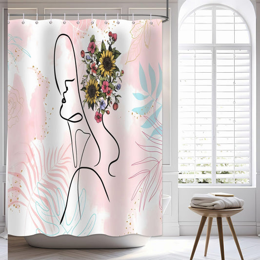 Abstract Woman Face Pink Shower Curtain 72x72 inches with 12 Hooks