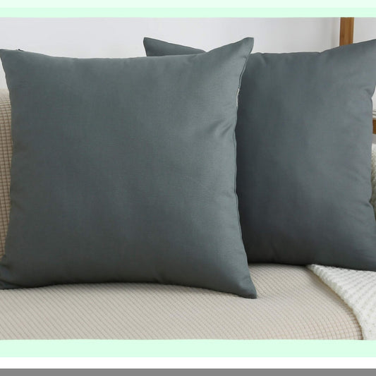 Canvas Chic Pillow Covers - Set of 2 Decorative Solid 100% Cotton Cushion Covers in Steel Grey - 16"x16" Size - Available in 45 Colors