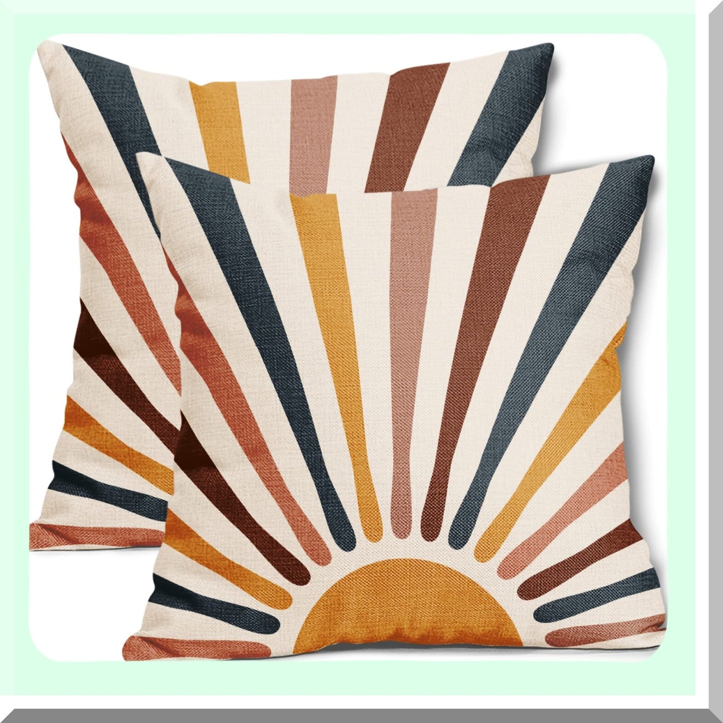 Sunrise Boho Stripe Pillow Covers - Set of 2 18x18 Inch Abstract Colorful Bohemian Cases for Modern Rustic Home Decor. Naby Blue Yellow Cushion Sofa Outdoor.