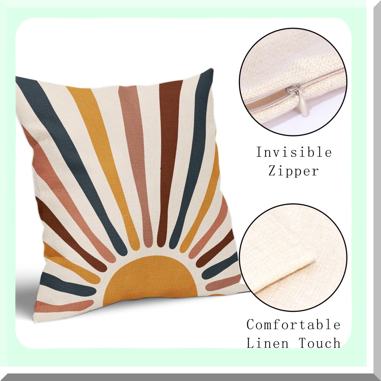 Sunrise Boho Stripe Pillow Covers - Set of 2 18x18 Inch Abstract Colorful Bohemian Cases for Modern Rustic Home Decor. Naby Blue Yellow Cushion Sofa Outdoor.