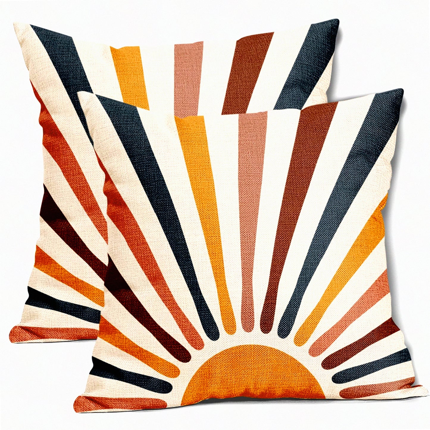 Sunrise Boho Stripe Pillow Covers - Set of 2 18x18 Inch Abstract Colorful Bohemian Cases for Modern Rustic Home Decor. Naby Blue Yellow Cushion Sofa Outdoor.