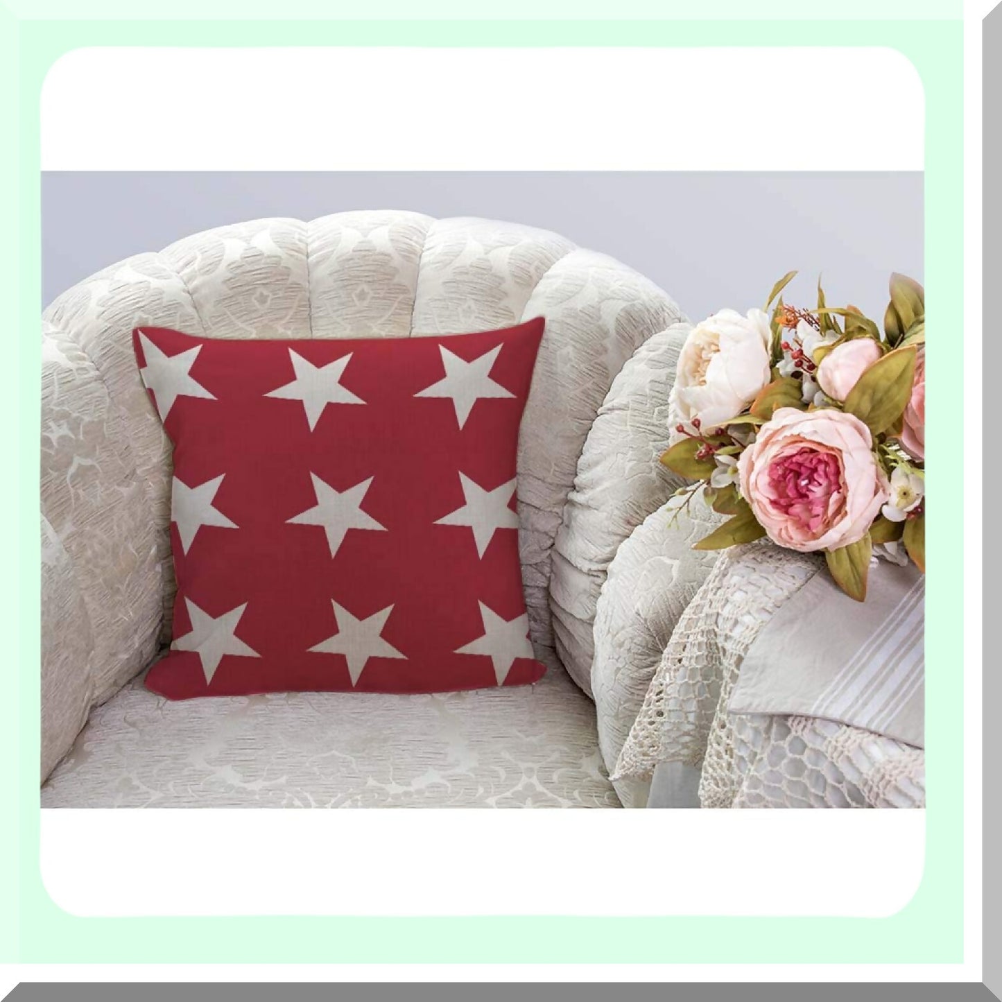 USA Starburst Decorative Pillow Cover - Red White Abstract Design - Burlap Sofa Bedroom Living Room - 18x18 Inch - Girls Boys Women