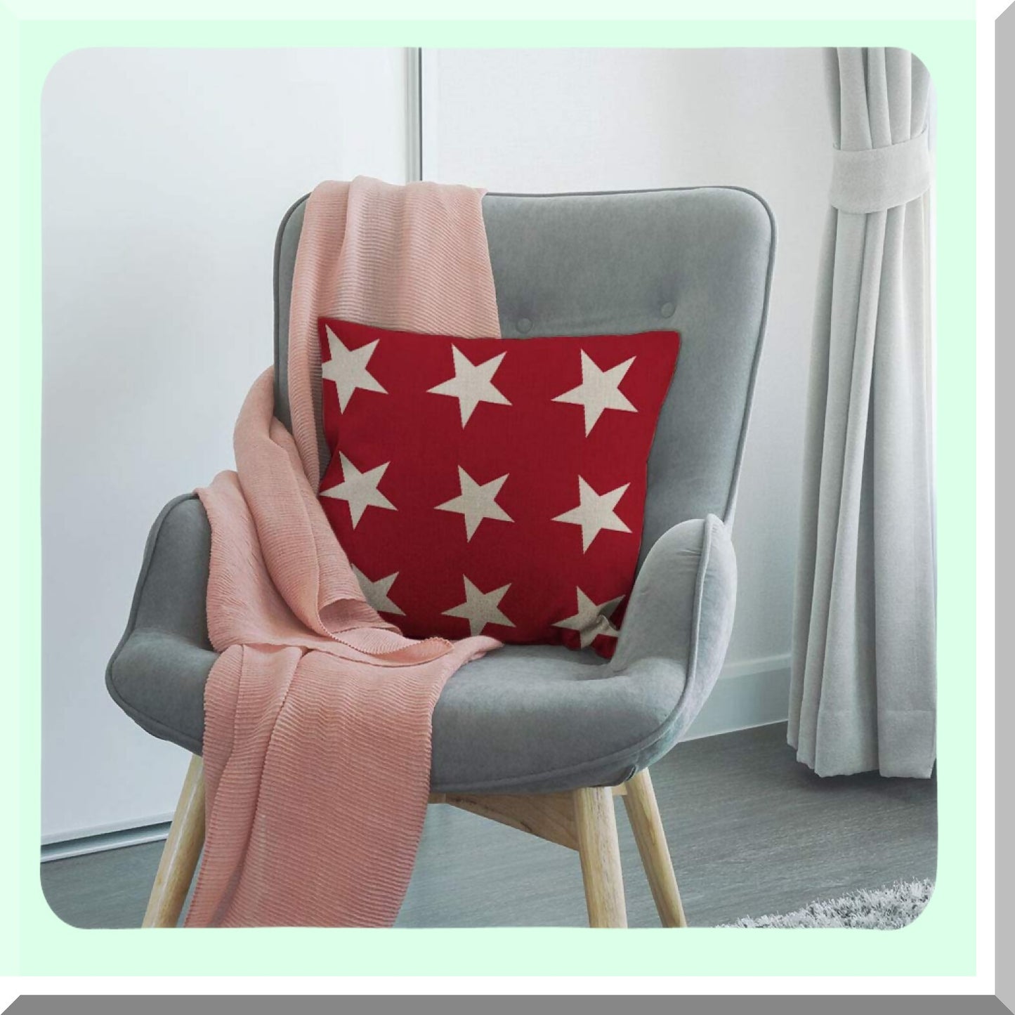 USA Starburst Decorative Pillow Cover - Red White Abstract Design - Burlap Sofa Bedroom Living Room - 18x18 Inch - Girls Boys Women