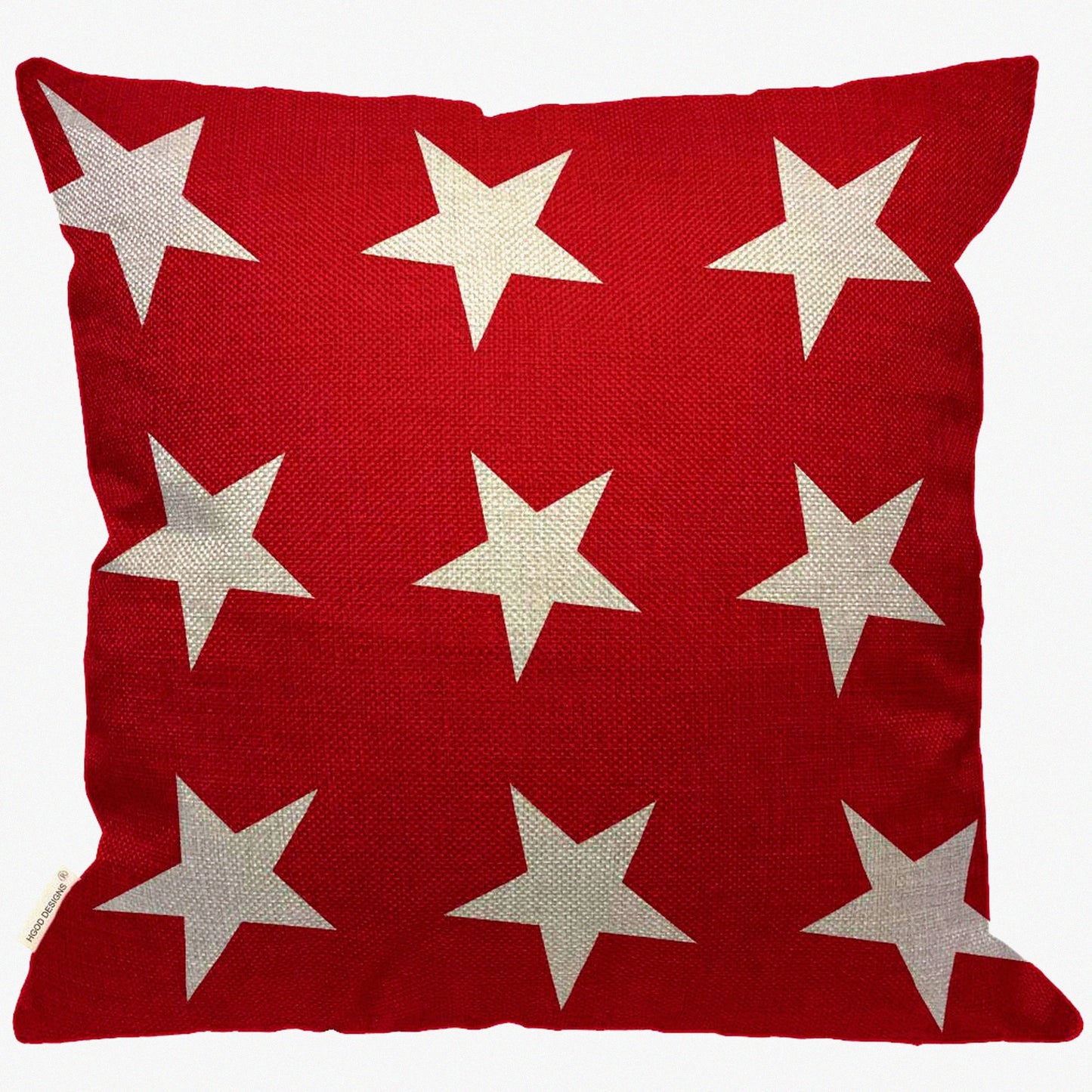 USA Starburst Decorative Pillow Cover - Red White Abstract Design - Burlap Sofa Bedroom Living Room - 18x18 Inch - Girls Boys Women