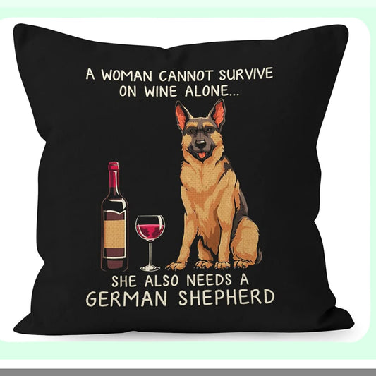 German Shepherd Dog Linen Pillow Cover - Funny Dog Mom Lover Gifts for Home Decor - 18 x 18 Inch Sofa Throw Pillow Case