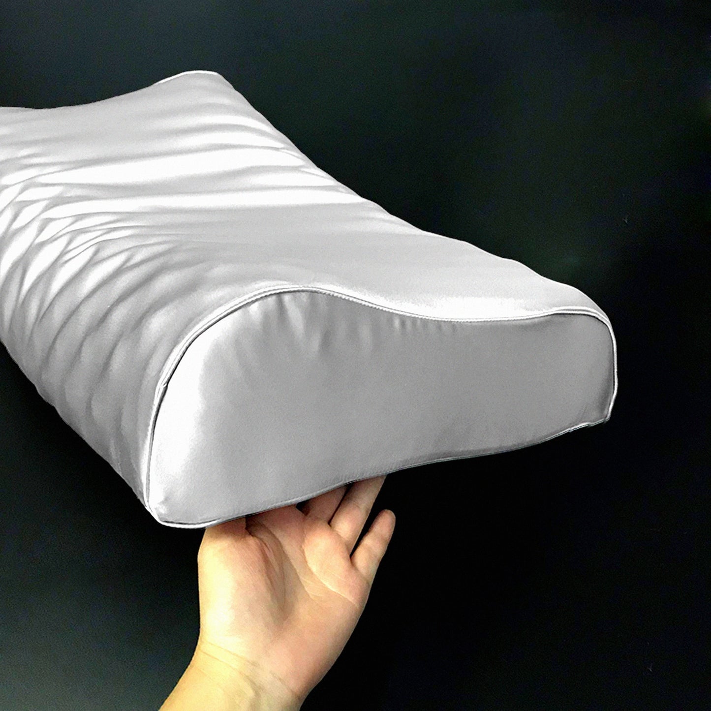 SilkWave Memory Foam Pillowcase - Mulberry Silk Cover for Neck Pillow, Cervical Pillow, Contour Pillow - Smooth Grey Silk Case 21 x 14.5 inch